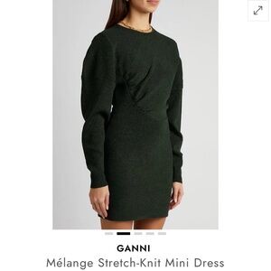 Ganni Dark Green Mélange Mini Dress